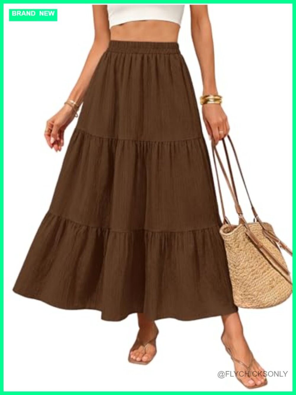 Women's Flowy A-Line Maxi Skirt High Waist Tiered Beach Vacation